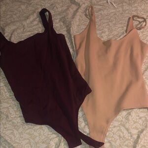 Fashion Nova Burgundy and Nude Bodysuits